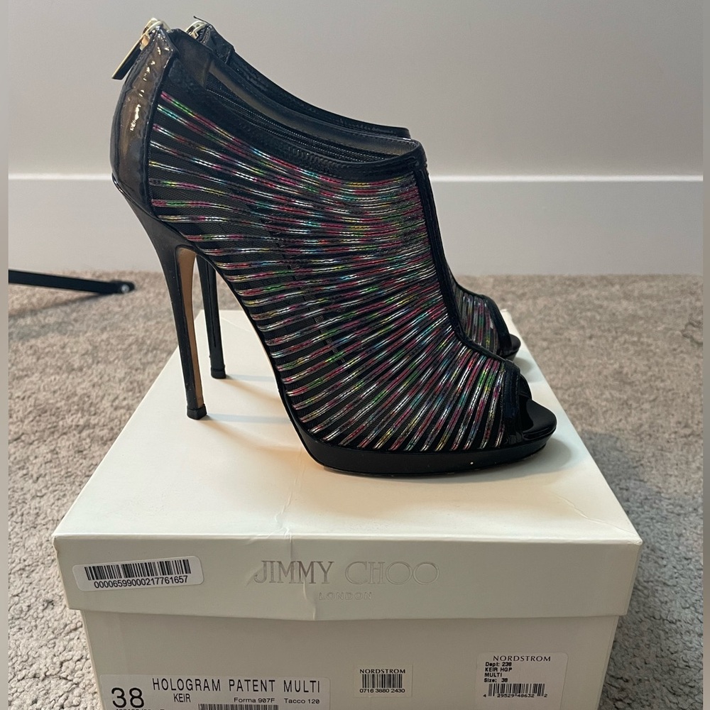Jimmy Choo Keir, Hologram Patent Multi, Peeptoe, 38
